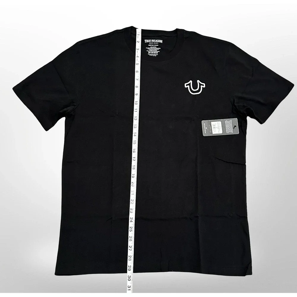 True Religion Shirt Mens XL Jet Black Buddha World Crew Tee Graphic Logo Cotton